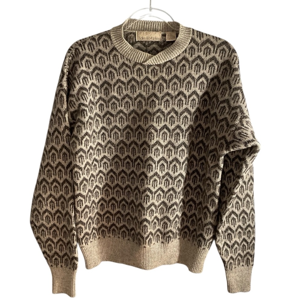 Blake & Manley Men's Gray Wool Blend Geometric Long Sleeve Crewneck Sweater Sz L